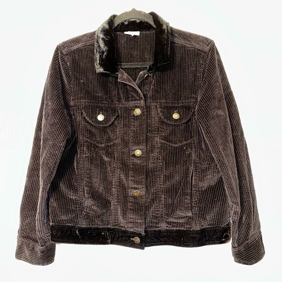 J. Jill MP Black Corduroy Fuzzy Collared Long Sleeve Womens Jacket EUC - Picture 1 of 12